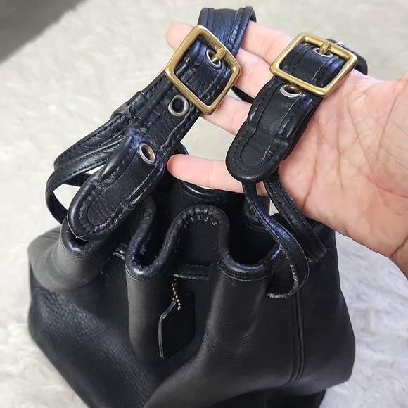 Vintage Coach Legacy leather bucket bag tote draw string shoulder purse BLACK - Picture 4 of 15
